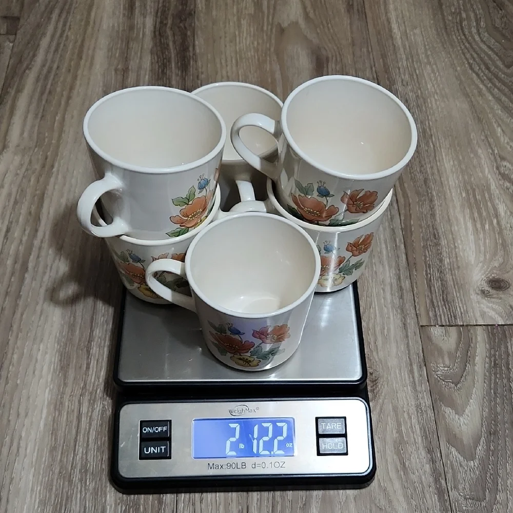 70's Corning Cornerstone Vintage Royal Garden 6 Piece Ceramic Mug Set Floral VTG